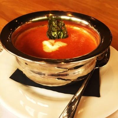 Tomato Soup with Burrata and Basil