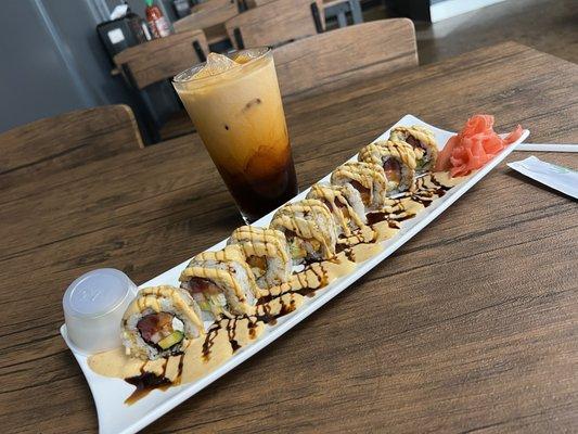 Sunrise roll and Thai Tea