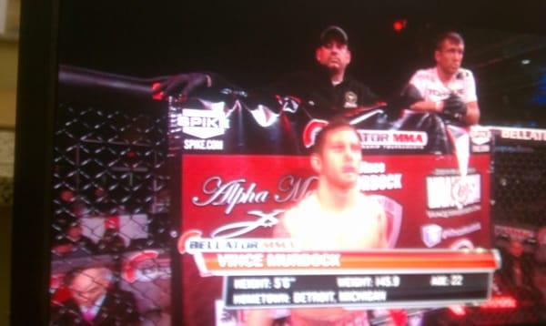 Bellator Vet Vince Murdock on TV with FC Coach Joe Battaglia in his Corner. (Above Left)