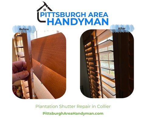 Plantation Shutter Repair in Collier

Get your estimate today!

https://www.pittsburghareahandyman.com/estimate-page