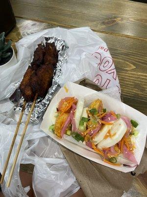 chinese chicken skewers, bang bang shrimp buns, un-skewered chicken box, BAO!!!!