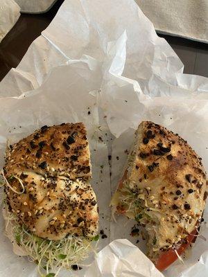 Burnt seeds & bagel. so each bite has a smoky burnt flavor