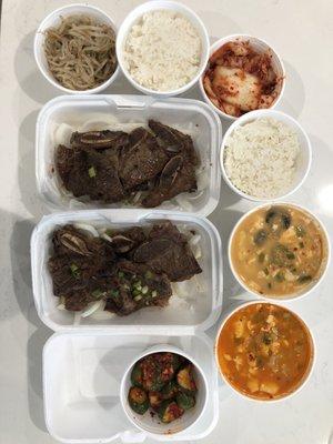 2 galbi combos with mushroom tofu (mild) and dumpling tofu (medium)