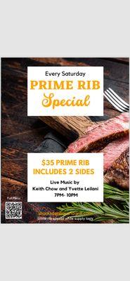 $35 Prime Rib Special and Live Music