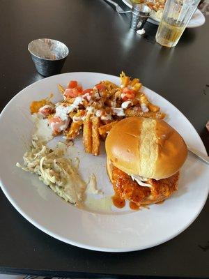 Siracha honey chicken sandwich with loaded fries it was great.