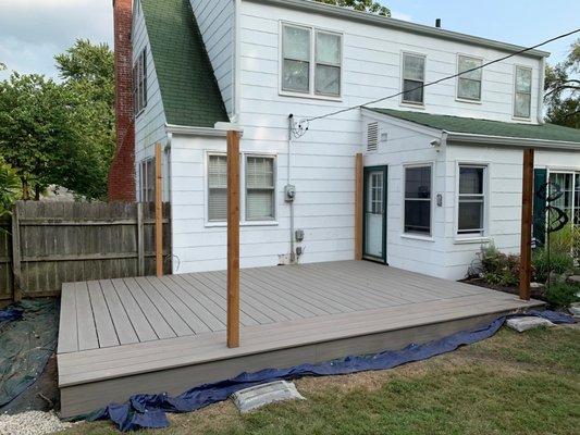 Replacing old wood deck with Azek, adding covered section for shade