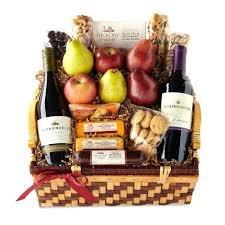 Wine, cheese and fruit basket