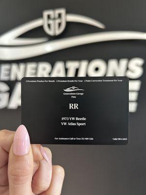 Generations Garage Pass member card