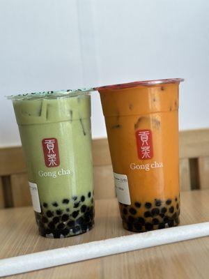 Matcha Milk Tea and Thai Milk Tea (Oat milk)