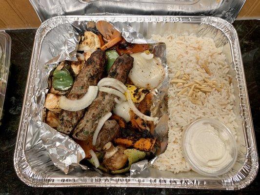 Shish combo for 2 with fantastic grilled veggies, delicious rice and meat