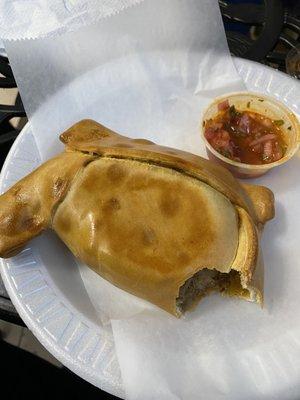 Delicious beef empanada, complete with impatient pre photo bite!