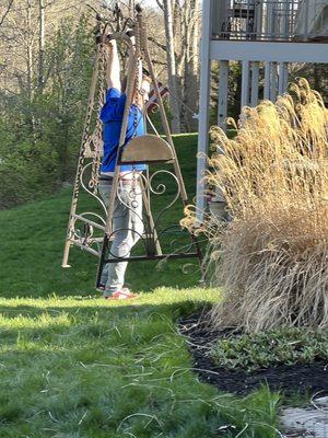 Ian, moving our incredibly heavy wrought iron porch swing!