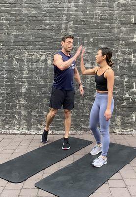 Working out together outdoors in Oakland!  Celebrate the wins, it helps to take your fitness outside!