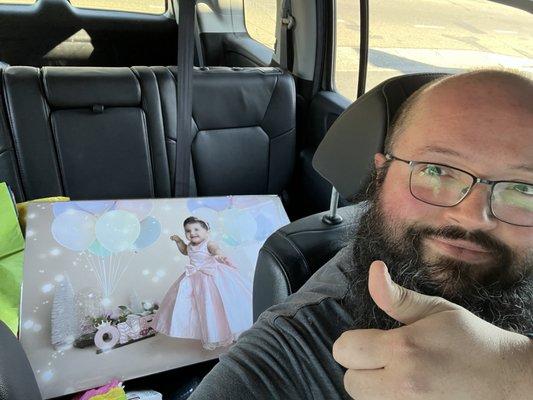 A large photo print in the back seat of my car.