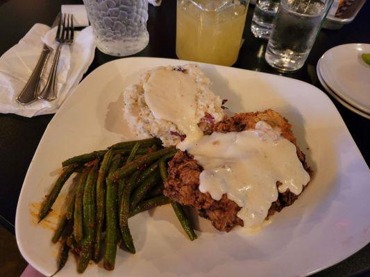 Country Fried Steak, mashed potatoes, green beans