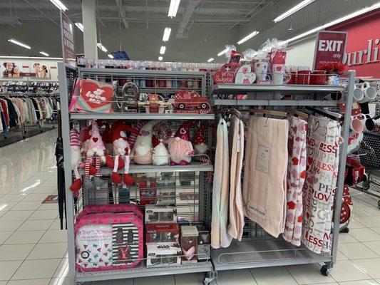 Valentine's Day items on display.