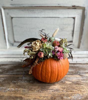 Succulent and Dried Flower Pumpkin