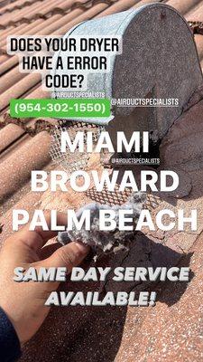 Dryer Vent Cleaning
Miami Broward Palm Beach
954-302-1550