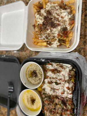 Beef and Chicken Shawerma fries Half and Half Shawarma Plate