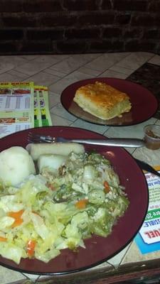 Saltfish with okra and macaroni pie