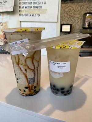 Okinawa Sugar with Fresh Milk Tea and Boba & Lemon Yakult with Boba