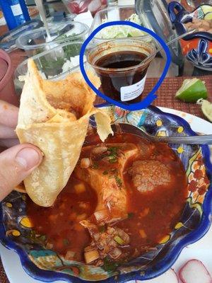 Salsa Perrona! Made with chile de árbol & oil. Delicious with birria. Smokey & VERY spicy - DELICIOUS.