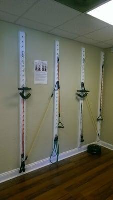 Cervical Traction and Theraband Rehab Station.