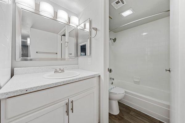 Bathroom with vanity, Shower with tub