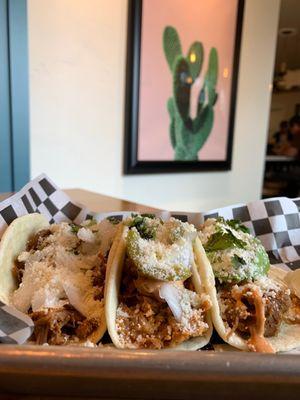 Three taco deal for $10.50. Barbacoa Beef, Honey Lime Chicken, & Spicy Pork Carnitas.