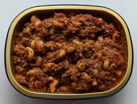 Goulash with corkscrew pasta. Decent!