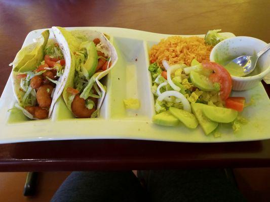 Fried shrimp tacos with a cream sauce that's delicious