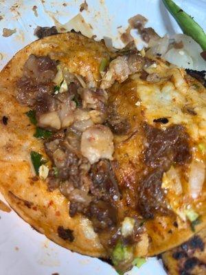 This is my taco, after I picked the fat out of it  all the meat you see is what was inside