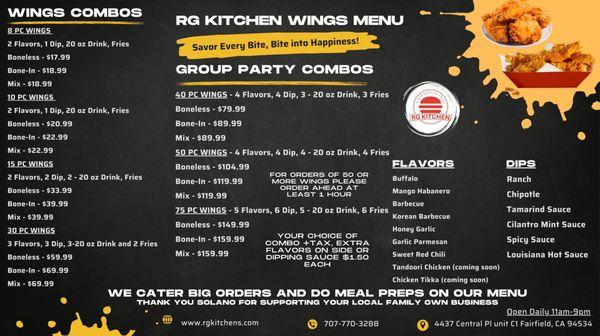 Wings Combo Menu