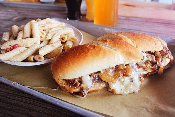 Prime Rib Sandwich w/ pasta salad. by far the best thing we had on the menu. awesome