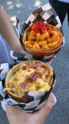 Spicy marinara cone & bacon mac and cheese cone