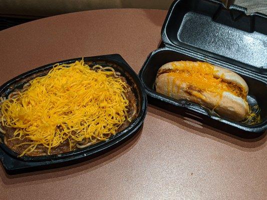 L-R: Regular 3 way Chili, $8.19 before tax. Chili Cheese Sandwich, $2.79 before tax. (Total= $11.72 after tax)