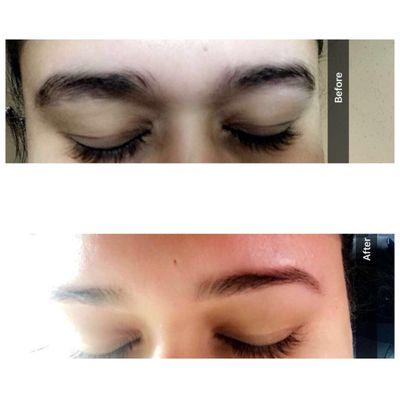 Before and After pictures of my brows. Maryam shaped them perfectly and always makes me feel beautiful. I highly recommend her.