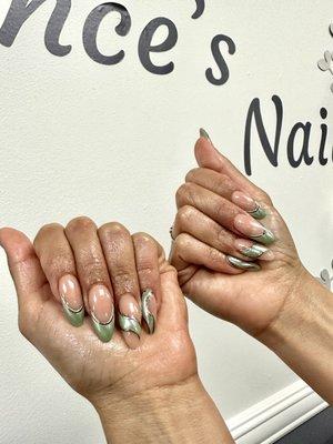 Mint Chrome french design with gold outlines q