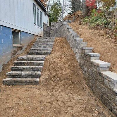 Stairs and retaining wall installation