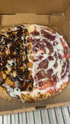 Chocolate Chip cheesecake half n half cherry cheesecake pizza