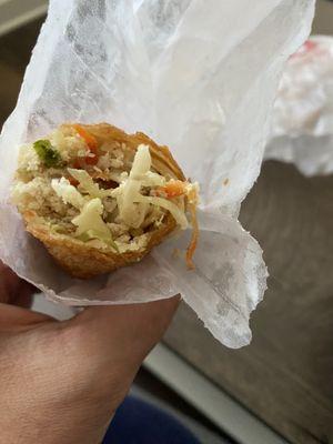 "Chicken" egg roll, it's tofu and way too much of no flavor.