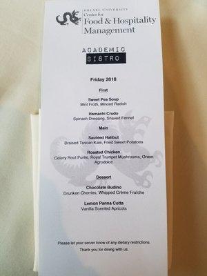 Friday Winter menu