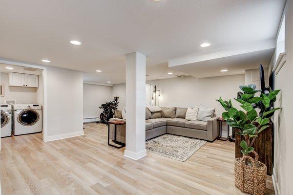 A transitional basement finish.