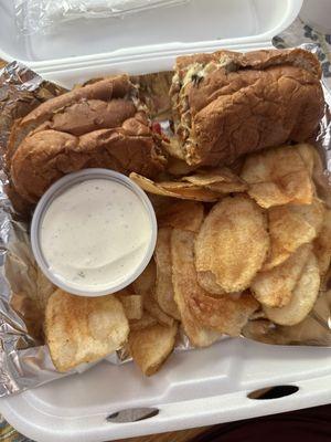 Cheesesteak special with homemade chips