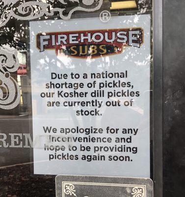 National Kosher Pickle Shortage. So sad...