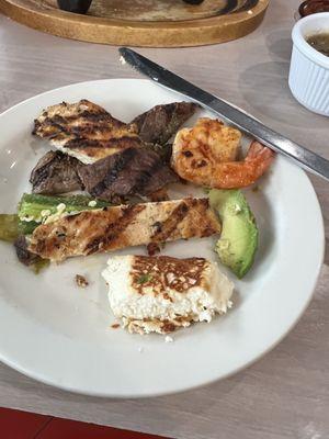 Perfectly grilled yummies from the El Molcajete entree, chicken, steak, shrimp, cactus, chorizo & pork