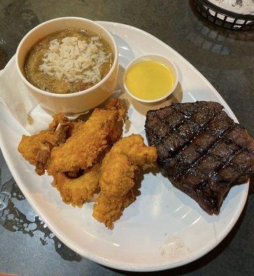 Steak x Chicken Tenders w/ Honey Mustard x Gumbo \\ @sofullsouleater