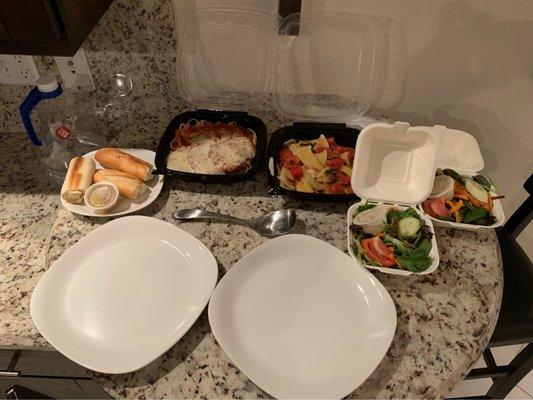 Eggplant Parmesan, Small House Salad,