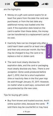 From FTC.gov. This business requires a 3-month expiration on gift certificates.