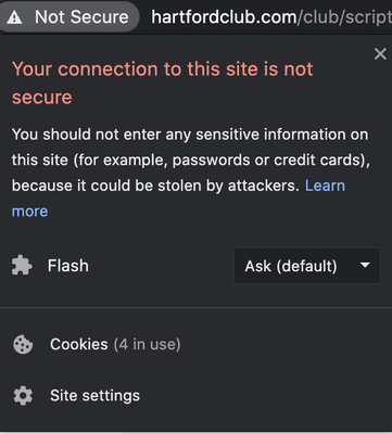The Hartford Club Website NOT secure